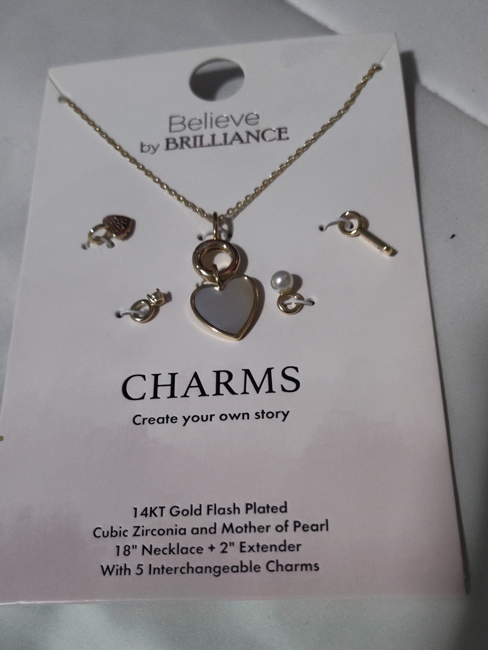 Gold Heart Pendant Necklace with Interchangeable Charms - White